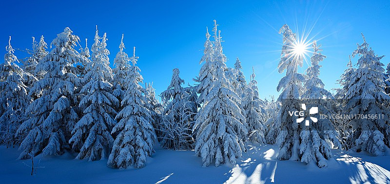 德国萨克森州菲希特尔贝格冬季雪景全景图片素材