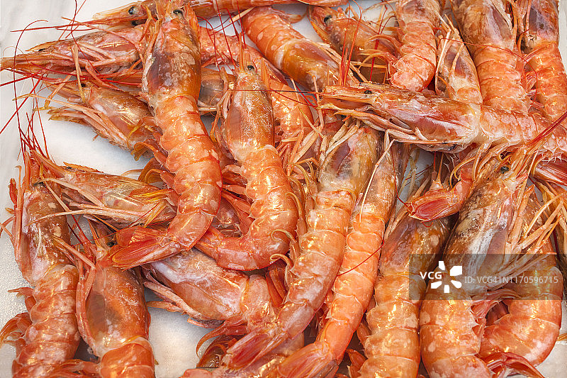 市场上出售的挪威海螯虾或对虾图片素材