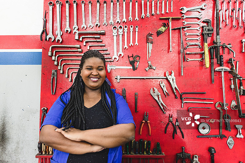 工作场所中的机械女人肖像图片素材