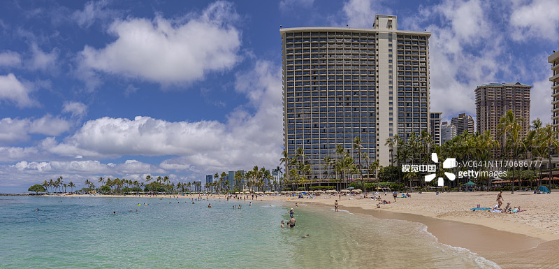 美国夏威夷瓦胡岛檀香山威基基海滩建筑图片素材
