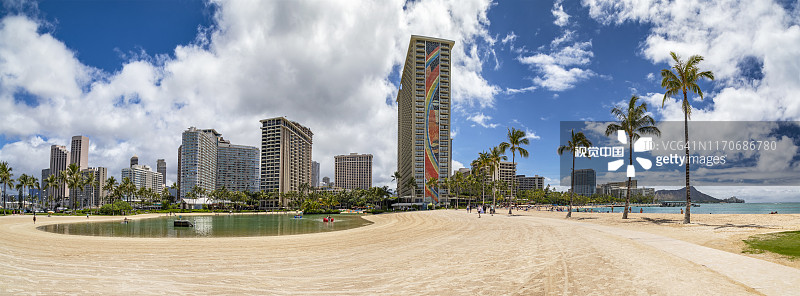 美国夏威夷瓦胡岛檀香山威基基海滩建筑图片素材