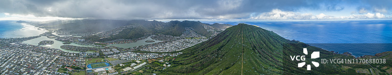 航拍夏威夷檀香山可可火山口和郊区图片素材