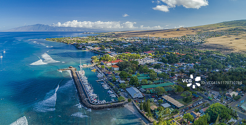 美国夏威夷毛伊岛拉海纳历史旅游小镇鸟瞰图片素材