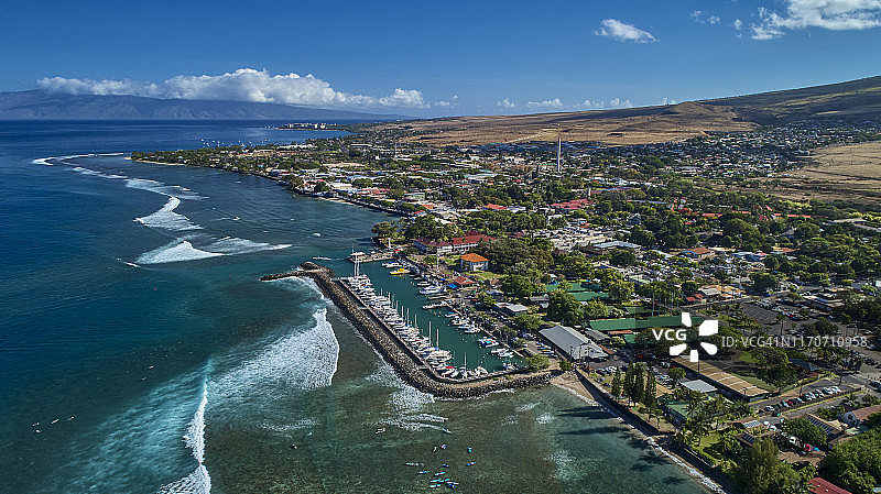 美国夏威夷毛伊岛拉海纳历史旅游小镇鸟瞰图片素材