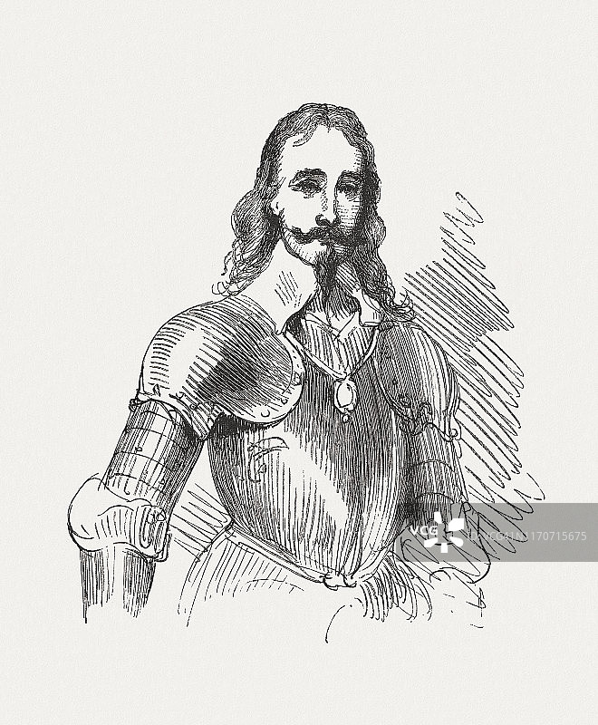 英国国王查理一世（1600-1649年），1876年发表的木刻版画图片素材