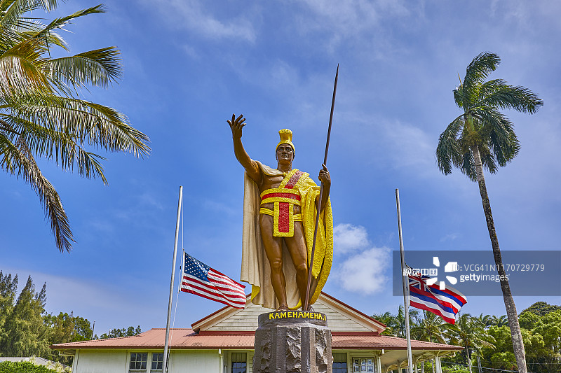 夏威夷大岛卡帕奥的卡美哈梅哈国王雕像图片素材