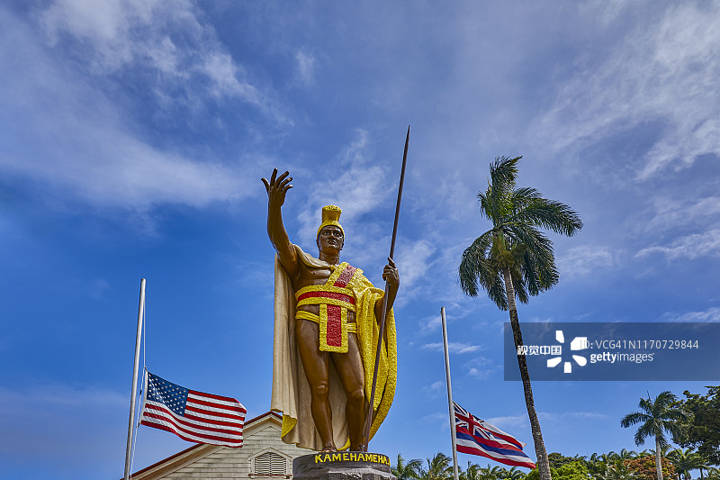 夏威夷大岛卡帕奥的卡美哈梅哈国王雕像图片素材