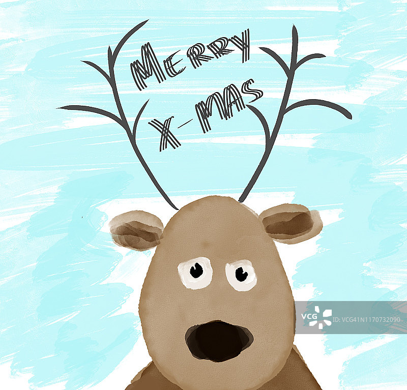 圣诞驯鹿插画，圣诞贺卡图片素材