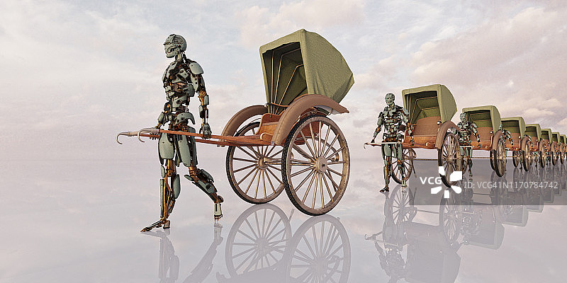 机器人拉黄包车图片素材