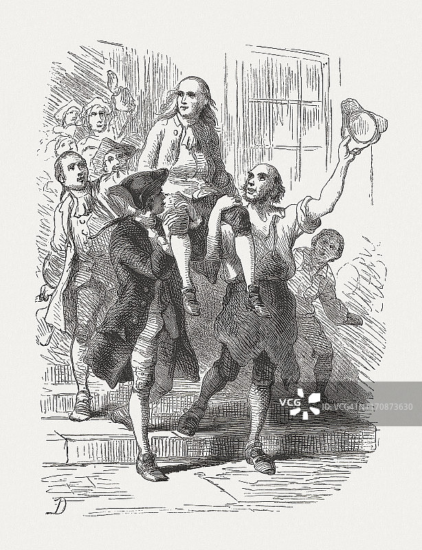 安德鲁·汉密尔顿纪念（1735年），1876年出版的木刻版画图片素材