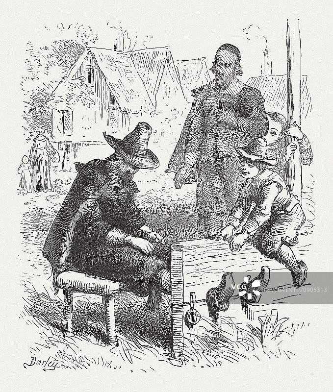 17世纪马萨诸塞湾殖民地的清教徒图片素材