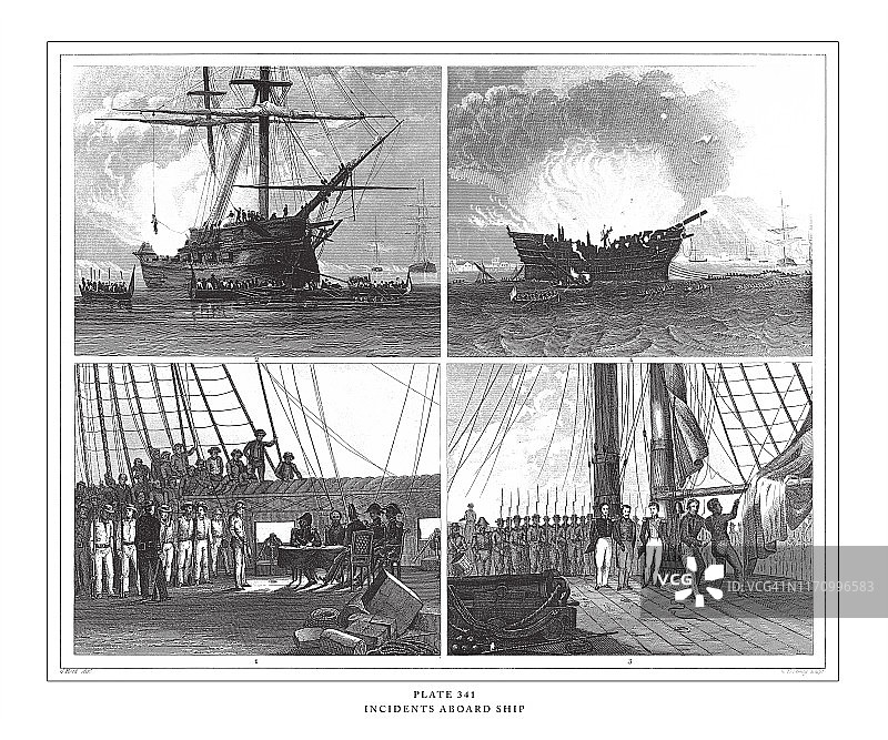 1851年船舶事故古董版画插图图片素材