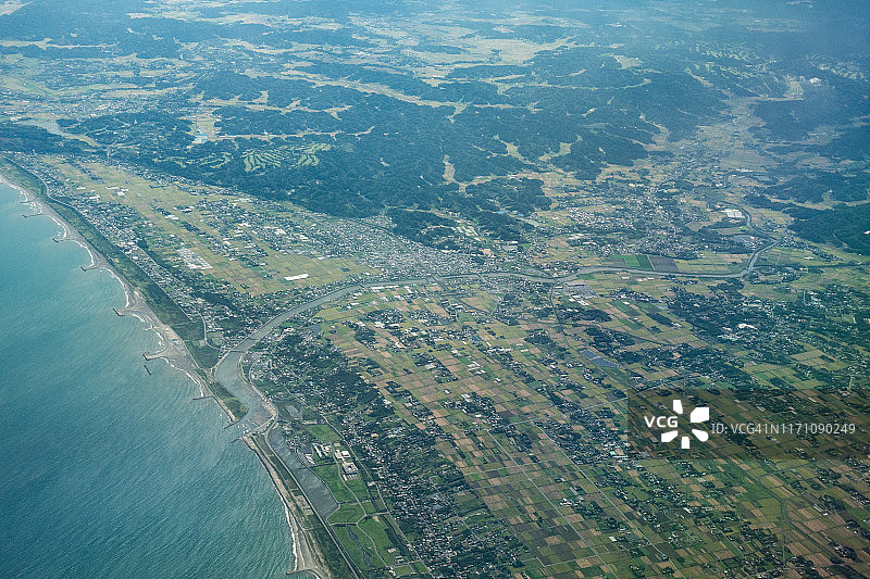 日本千叶县夷隅市、一宫町和长生村的航拍日景图片素材