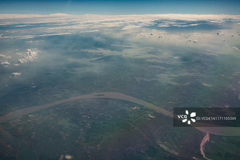 中国湖北省鄂州、黄冈长江航拍景观图片素材