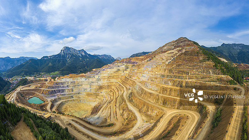 埃尔茨贝格，施蒂利亚州露天矿全景鸟瞰图图片素材