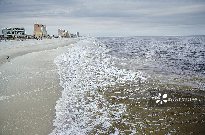 美国佛罗里达州杰克逊维尔海滩海洋风暴前的人们图片素材