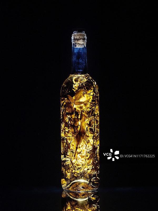 以茴芹和月光为基础，配以芳香草药的传统利口酒，黑色背景图片素材