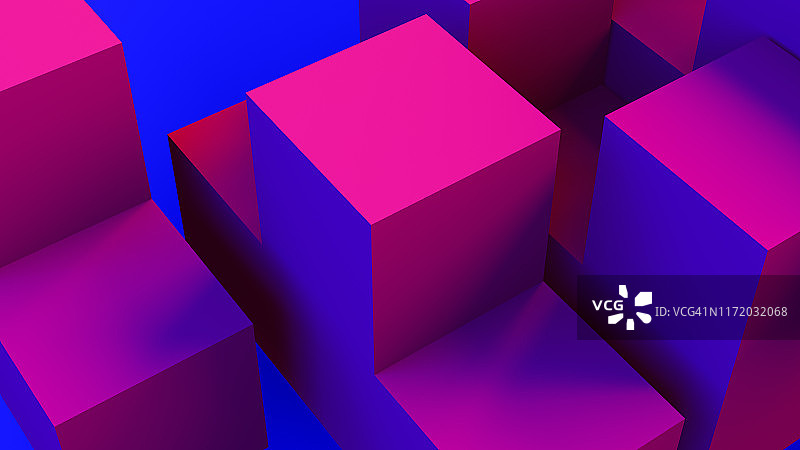 霓虹灯抽象3D几何立方体背景图片素材