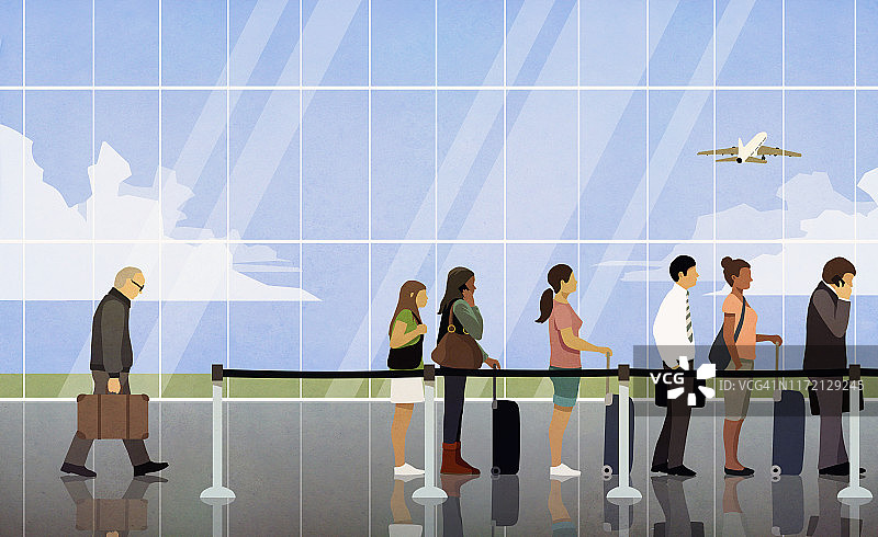在机场安检排队的人群图片素材