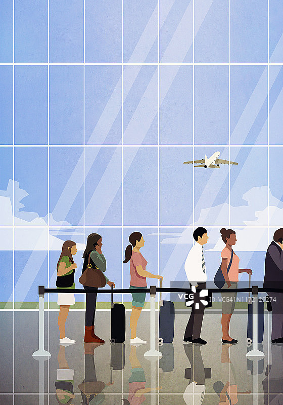 在机场安检排队的人群图片素材