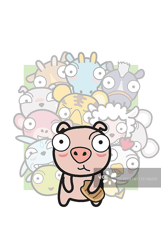聚焦猪、插画、角色、中国十二生肖图片素材