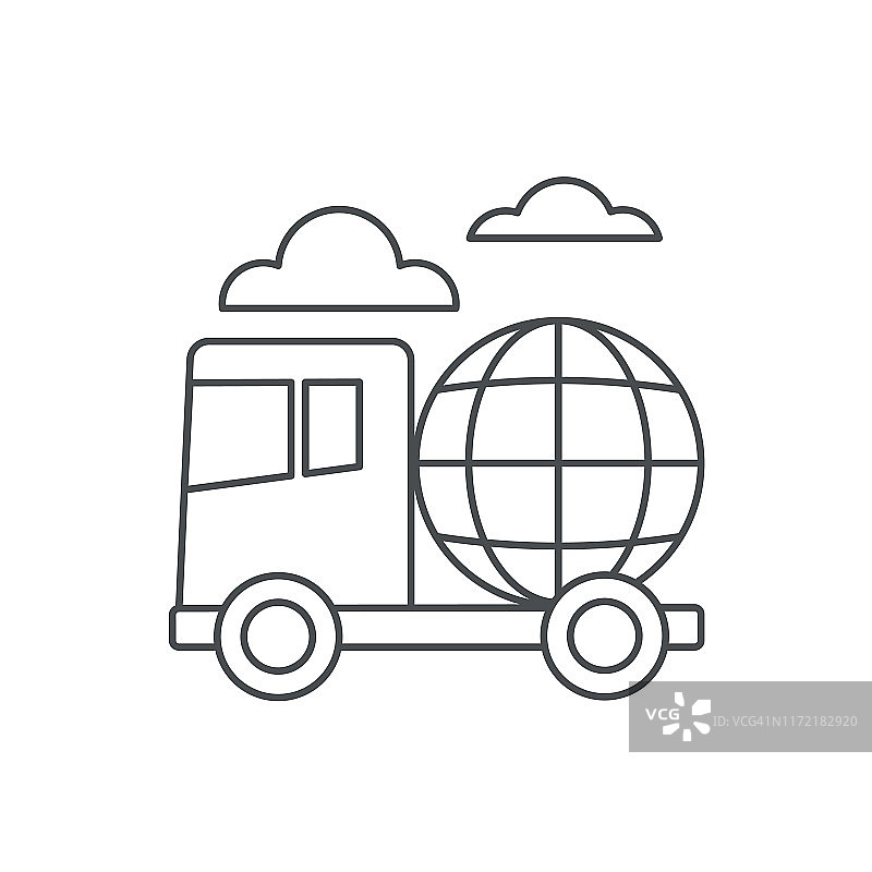 送货卡车物流配送和运输细线图标图片素材