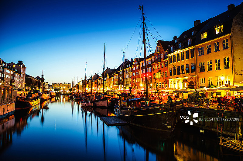哥本哈根夜景：新港港口图片素材