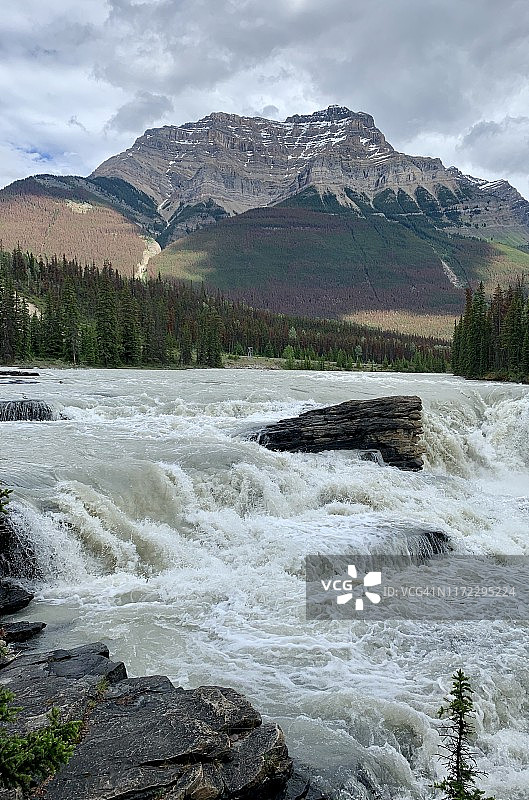 春季的阿萨巴斯卡瀑布图片素材