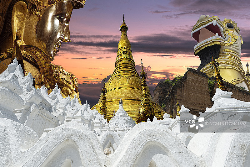 仰光和曼德勒地区缅甸神庙和瑞光大金塔拼贴图片素材