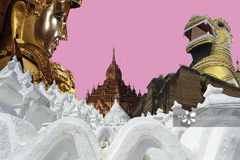 仰光和曼德勒地区缅甸神庙和瑞光大金塔拼贴图片素材