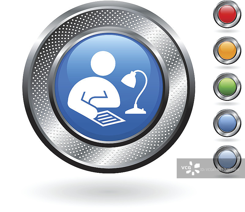 金属按钮上的学生做作业图标图片素材