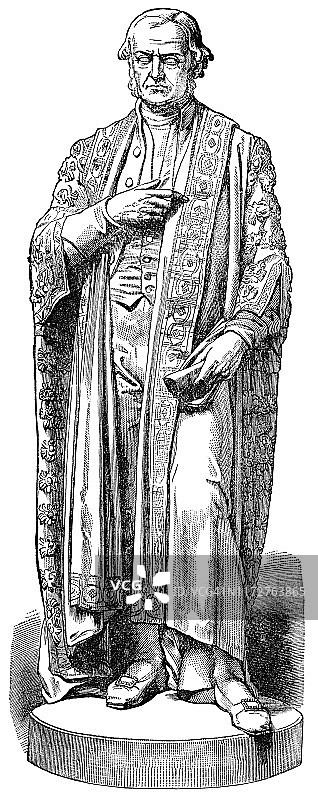 19世纪英国利物浦圣乔治大厅的威廉·尤尔特·格莱斯顿雕像图片素材