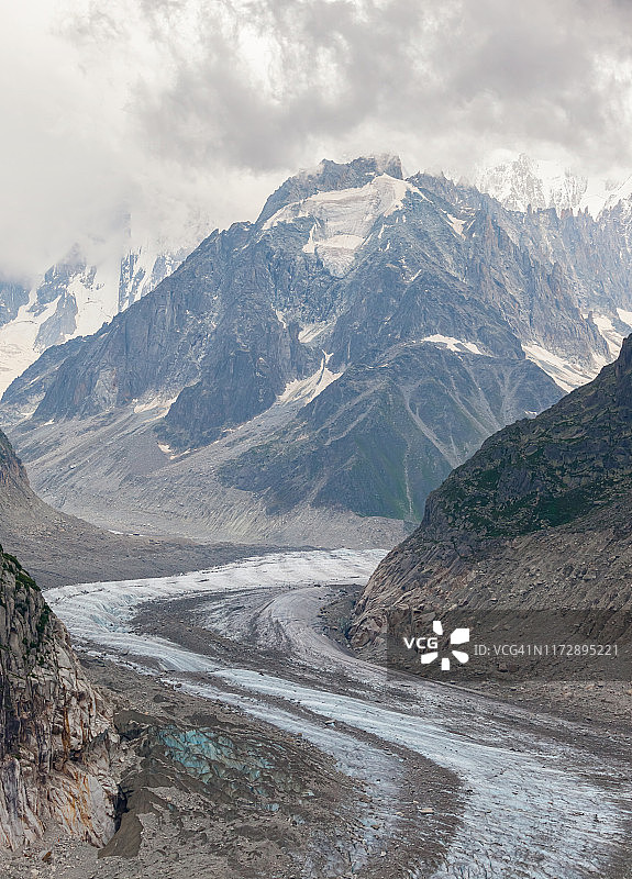 勃朗峰冰海消融的冰川，法国图片素材