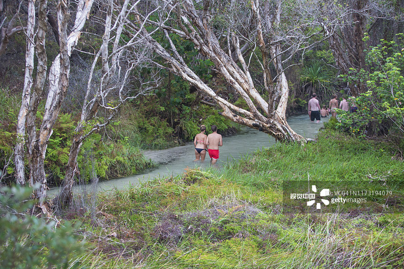 旅客在弗雷泽岛的淡水河中漫步图片素材