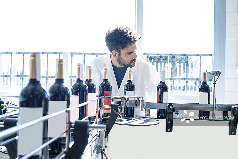 葡萄酒厂的酒窖装瓶机图片素材