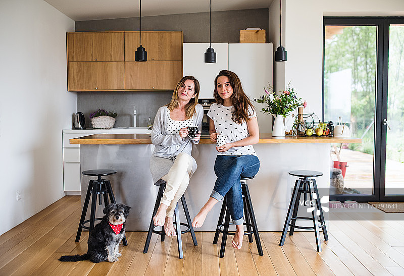 年长的母亲与成年女儿居家合影正面肖像图片素材