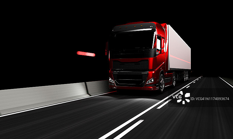 在城市道路上行驶的半挂卡车图片素材