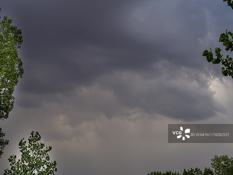 森林日落时分的云和夏日风暴图片素材