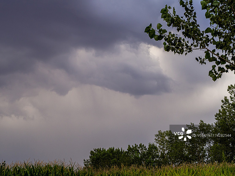 森林日落时分的云和夏日风暴图片素材