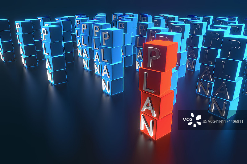 立方体上的“计划”字样，良好商业策略概念的3D渲染图片素材