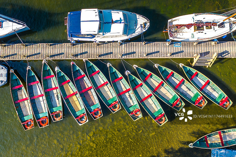 温德米尔湖上停靠的船只图片素材