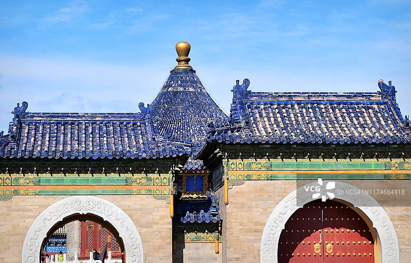 天坛：美丽的中国传统建筑，大门和圆顶，北京图片素材