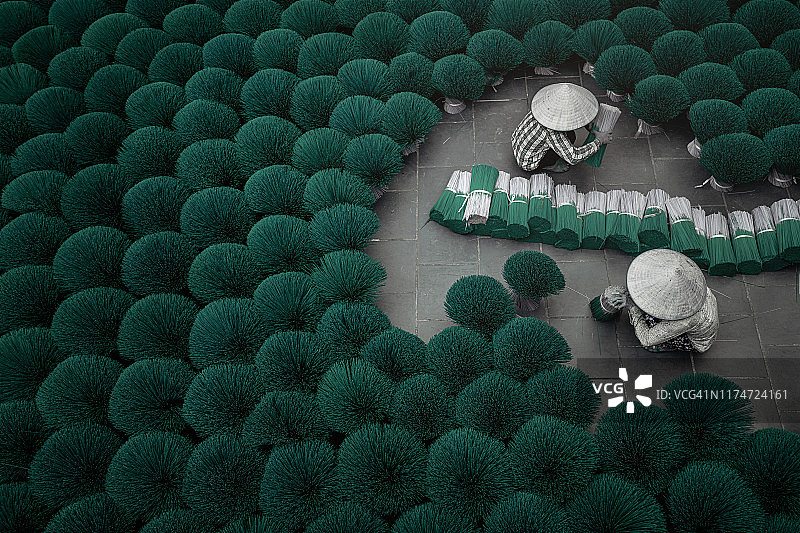 越南河内香村妇女在晾晒香图片素材