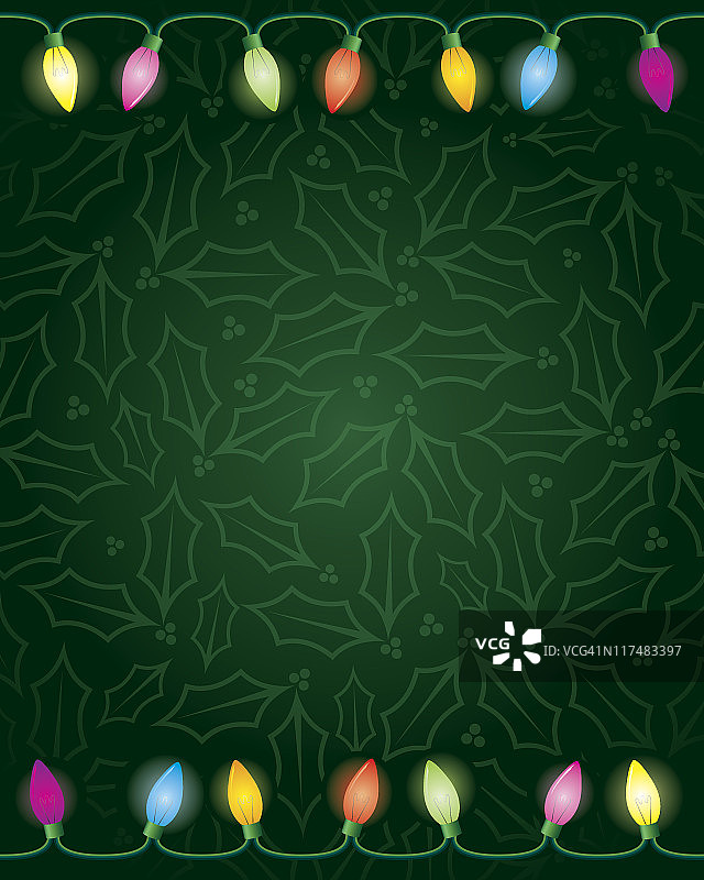 绿色背景上的圣诞彩灯图片素材