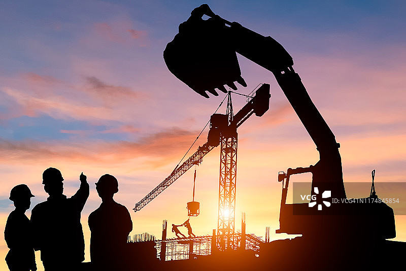 工程队建设剪影图片素材