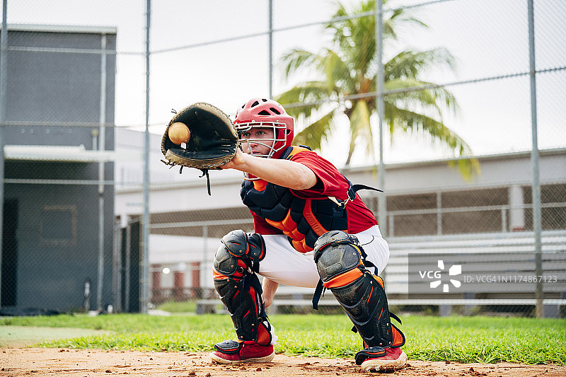棒球捕手蹲姿接球图片素材