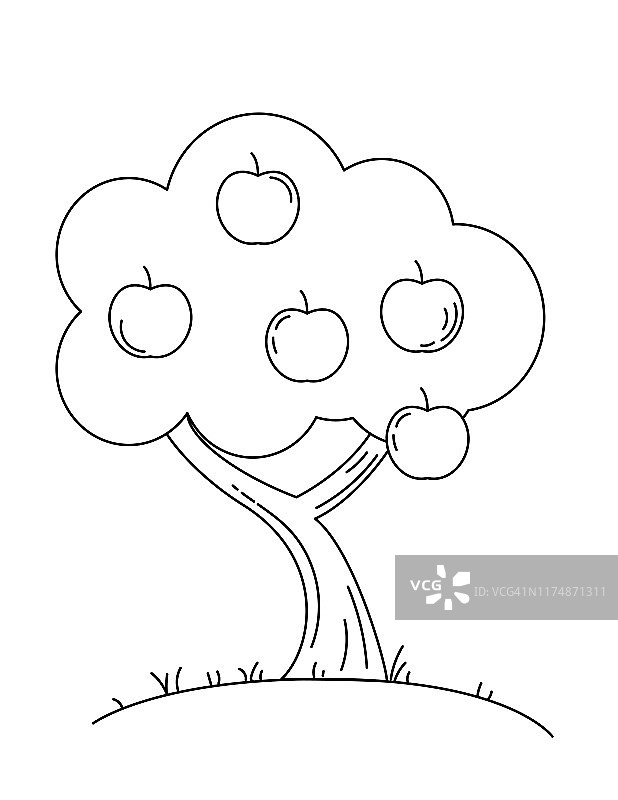 儿童农场涂色书页-苹果树图片素材