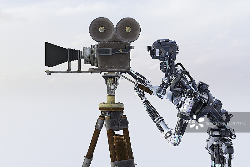 复古风格电影摄像机机器人AI监控图片素材