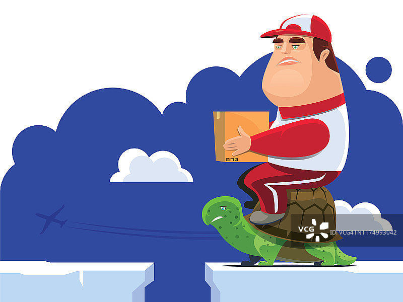 快递员抱着纸箱骑着乌龟图片素材