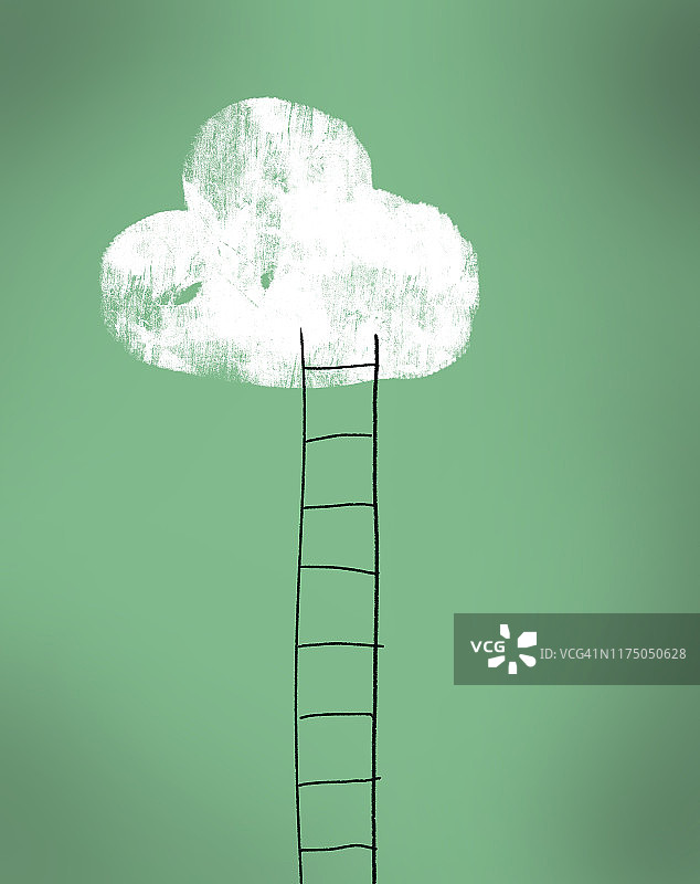 云和梯子——实现梦想的概念图片素材